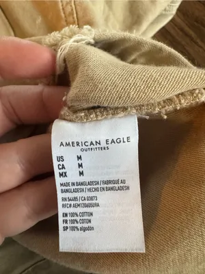 American Eagle Medium Cropped Button Down Oversized Jacket Tan Cut off Raw Edge thumbnail 7