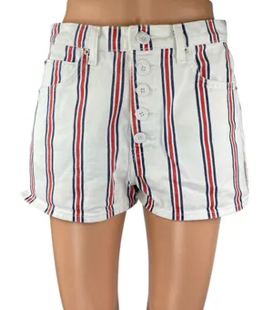 Reformation Charlie Women's White Multicolor Striped Button High Rise Shorts 28 thumbnail 1