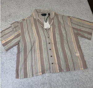 Prana Iguala Top‎ Clay Stripe Tencel Modal Button Down Shirt Womens Medium NEW thumbnail 1