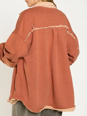 POL Upgrade The Classic Look French Terry Jacket Shacket L in dusky ginger thumbnail 2
