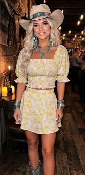 Anthropologie Charlie Holiday Lola Lemonade Floral Skater Skirt/smock crop set thumbnail 1