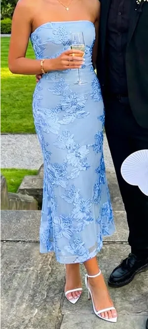 Blue Strapless Midi Dress thumbnail 2