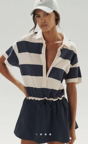 Anthropologie Daily Practice Navy and White T-Shirt Playsuit thumbnail 2
