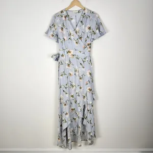 Prómesa Floral Wrap Dress Light Blue Cotton Spandex Size M thumbnail 13