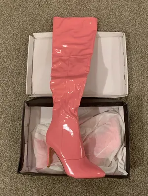 FSJ Pink High Heel Boots Size 6 thumbnail 1