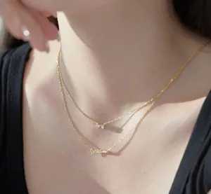 925 Sterling Silver 18k Gold Plated Double Chains Double Pendants Dream Necklace thumbnail 4
