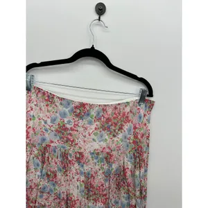 Chaps Denim Womens Large Pink Blue Floral Tiered Cotton Midi Skirt Boho Cottage thumbnail 6