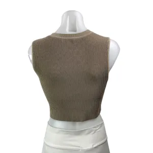 Aritzia Babaton Sculpt Womens Taupe Sleeveless Knit Muscle Cropped Tank Top Sz M thumbnail 3