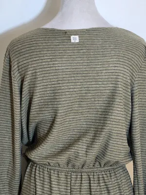 Billabong Womens Olive Green Stripe Long Sleeve Romper Shorts Size Medium Flaw thumbnail 5