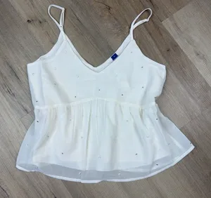 Old‎ Navy Cream Rhinestone Babydoll Cami Tank Top NWT Adjustable Straps Small thumbnail 1
