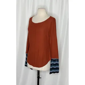 Anthropologie PILCRO Crochet Cuffed Thermal Top Cedar Pullover Stripes Small thumbnail 6