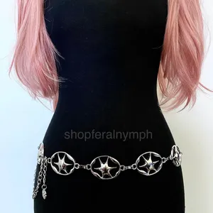 Silver Liquid Chrome Y2K Starburst Chain Belt, Fits 26-44 Inches, X7GA1372 thumbnail 3