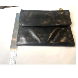 Perlina Black leather fold over clutch Wallet Bag Carry all in one vintage 90's thumbnail 10