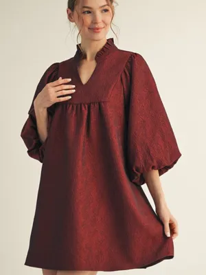 NWT Jodifl Women Size Small Solid Textured Fabric Puff Sleeve Babydoll Dress NEW thumbnail 2