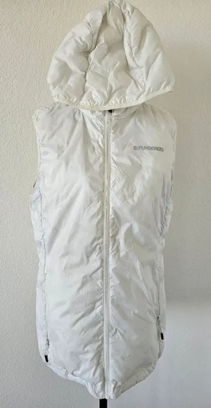 Fundango White Hooded Puffer Vest Geometric Baffles Full Zip Lightweight XL thumbnail 1