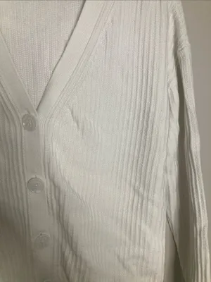 Talbots Cream Ribbed V-Neck Button Front Cardigan M thumbnail 5