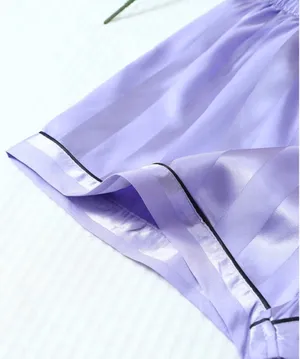 Boutique Women’s 2pcs Satin Striped Pajama Set with Short-sleeve Lapel Top and Bow Shorts thumbnail 7