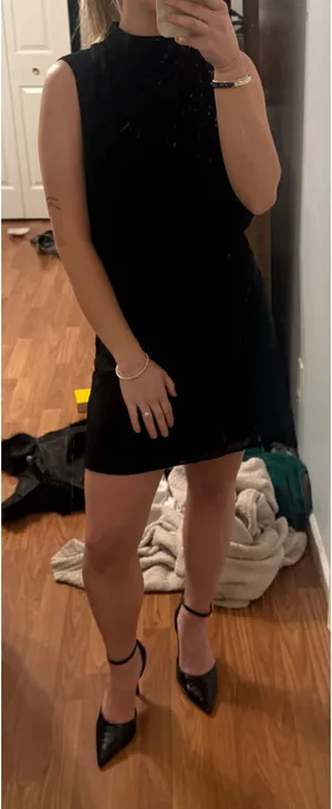 Lulus Black Dress (Chiffon Sleeveless Mock Neck Mini Dress small) thumbnail 2