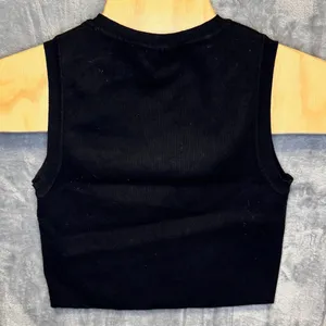 2214 | Zara Ribbed Knit Slim Fit Sleeveless Crop Tank Top Black Womens L thumbnail 2