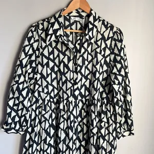 Zara New Long Print Collar Dress Black thumbnail 9