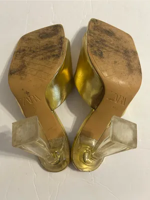 Zara Metallic Gold Slip-On Block Heel Mules thumbnail 5
