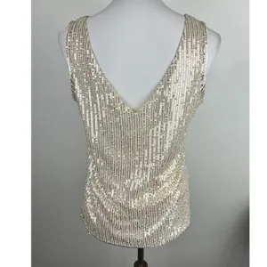 Champagne Gold Sequin V-Neck Tank Top Size Medium NWT Holiday Glam thumbnail 3