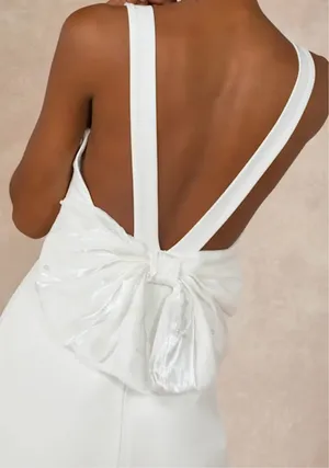 Lulus Dress White Maxi backless pearl bow thumbnail 3