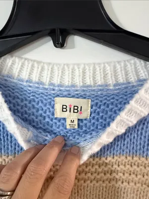 BiBi Striped Crewneck Sweater in Blue, Brown & Cream thumbnail 2