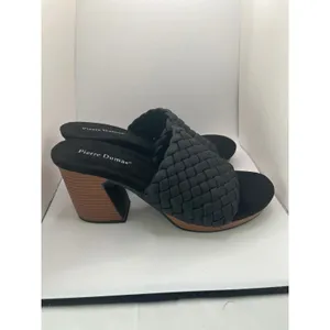 Pierre Dumas Morgen-6 Woven Chunky Heel Mules Sandal‎ Women 9 Black Boho Chic thumbnail 4