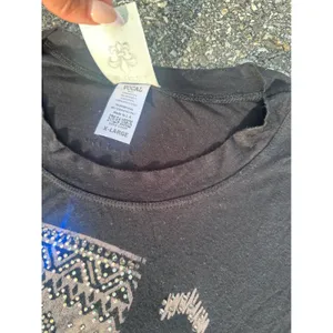 Y2K Vocal Womens XL Black Rhinestone Cross Eagle Fringe Hem T-Shirt Western Boho thumbnail 4