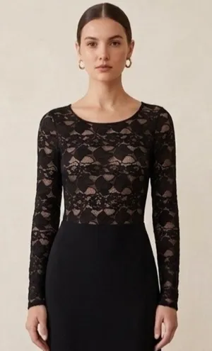 Cinq A Sept Lace Long Sleeve Bodysuit Large Whimsigoth 90s Dark Romantic Boudoir thumbnail 1