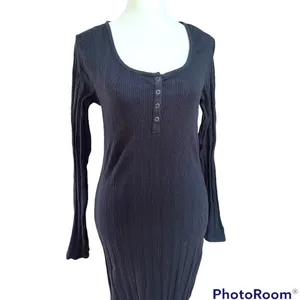 Pact Ribbed Long Sleeve Organic Cotton Midi Dress Navy Small thumbnail 7