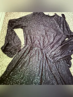 Windsor Black Sequin Long Sleeve V-Neck Shorts Romper Size Large Party Clubwear thumbnail 4