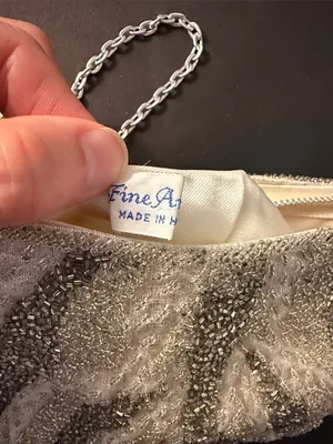 Vintage Fine Arts Bag Silver & Cream Beaded Evening Bag With Silver Chain Strap thumbnail 7