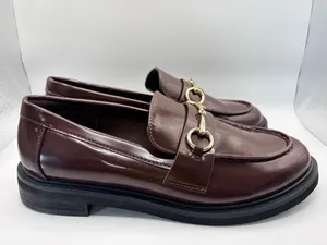 American Eagle Burgundy Patent Horsebit Loafers Size 7.5 Preppy Academia Lug Sole thumbnail 2
