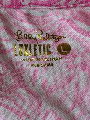 Lilly Pulitzer Luxletic Imara Sleeveless Golf Polo Top Pink Blossom Foxy Llama L thumbnail 4
