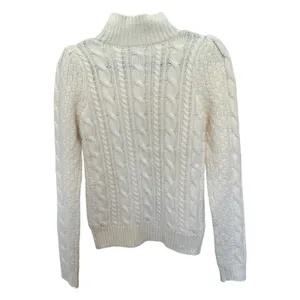 Ann Taylor Chunky Cable Knit Mock Neck Puff Sleeve Sweater Preppy White XS thumbnail 6