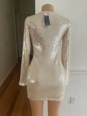 Women's Long Sleeve Sequin Mini Shift Holiday Dress - Wild Fable™. thumbnail 5