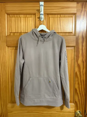 Carhartt Size Large Relaxed Fit Light Icy Pink Rain Defender Hooded Sweatshirt thumbnail 2