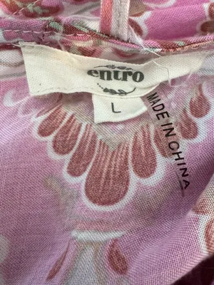 Entro Dolman Sleeve Pink Floral Paisley Boho Tie Tassel V-neck Mini Dress Large thumbnail 6