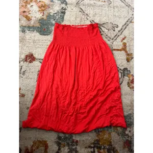 Red Smocked Tube Dress Strapless Midi Rayon Blend Summer Sun Dress thumbnail 4