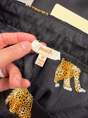 Peach Wide Leg Black Pants with Cheetah / Leopard Big Cat Print Satin Feel NWT thumbnail 8