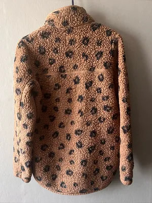 Abercrombie & Fitch Brown Leopard Sherpa Half Zip Sweater Size Medium thumbnail 7