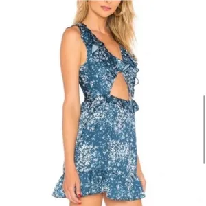 TULAROSA NWT Tanya Satin Blue Floral Cut-Out Ruffle Dress with Tie‎ front Medium thumbnail 6