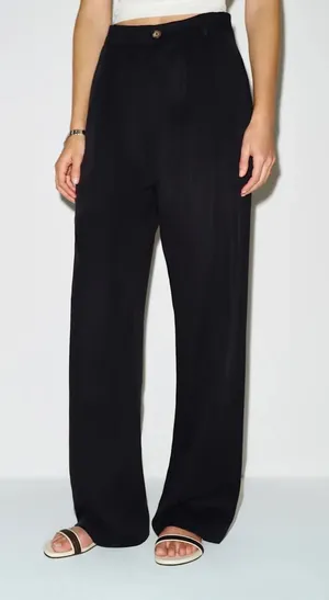 Reformation Mason Pant Black High Waisted Wide Leg Pleated Trousers 4P thumbnail 1