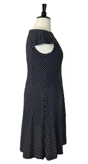 Nine & Co Aline Dress Cap Sleeves Black White Polka Dot Boatneck Women’s Size 14 thumbnail 3