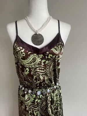 Brown & Light Green Paisley Slip Dress Size M thumbnail 3