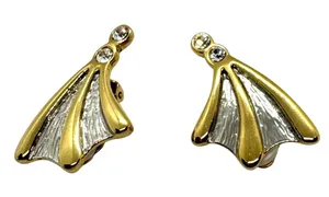 Vintage Rhinestone Gold and Silver Tone‎ Clip On Earrings 1960s Whimsical thumbnail 1
