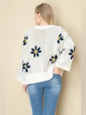 POL Daisy Knit V Neck Long Sleeve Sweater. Size Medium thumbnail 2