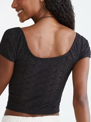 Aeropostale Eyelet Ruched Lace-Trim Crop Top | Size: Small thumbnail 2